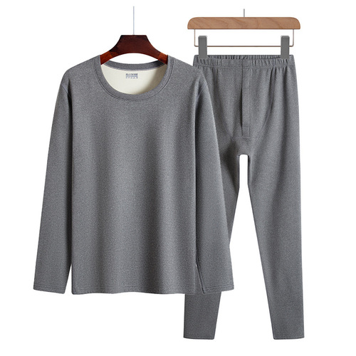 Autumn and winter men's round neck thermal underwear set plus velvet German slim bottoming shirt thickened middle-aged and elderly autumn clothes and long trousers for men