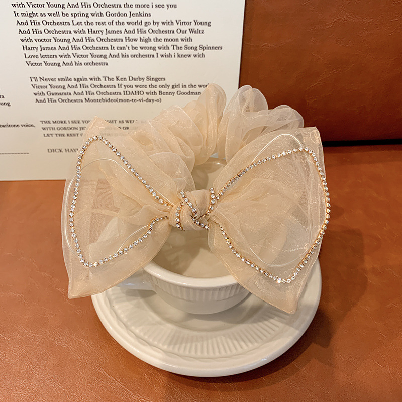 Diamante de malla de arco de arco anillo de cabello cuerdas de cabeza 2021 nuevo temperamento francés anillo de cabello cuerdas de cabello de cabello de flores