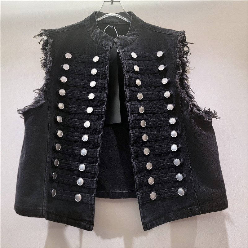 2026 nuevo retro británico costillas de abrazadera de agua hace viejos jeans clip chaleco con abrigo corto para mujeres image 4