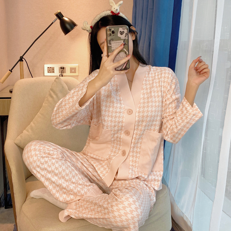 パジャマの女性春秋綿質の薄い長袖は甘いカーディガンを着ることができます。|undefined