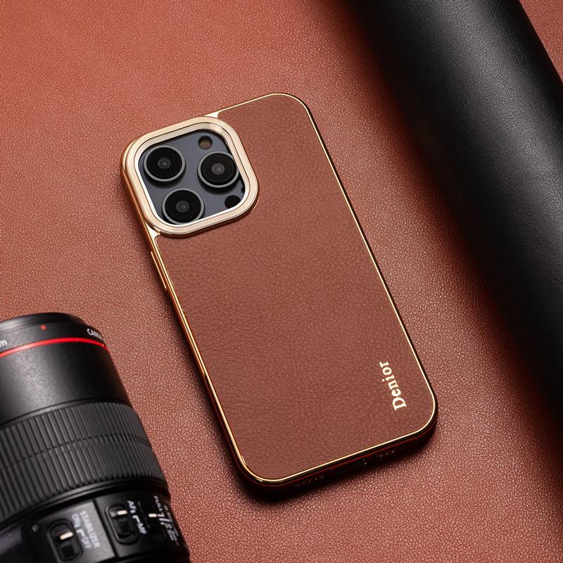 Ốp lưng da thật chống sốc cho iPhone 12/13/14/15 Pro Max/16 — 【Da xe sang màu đen★Da bò lớp đầu tiên] Quy trình mạ điện lỗ lớn ống kính, 【Da xe sang màu nâu★Da bò lớp đầu tiên] Quy trình mạ điện lỗ lớn ống kính, 【Da xe sang màu đỏ rượu★Da bò lớp đầu tiên] Quy trình mạ điện lỗ lớn ống kính chi tiết 7