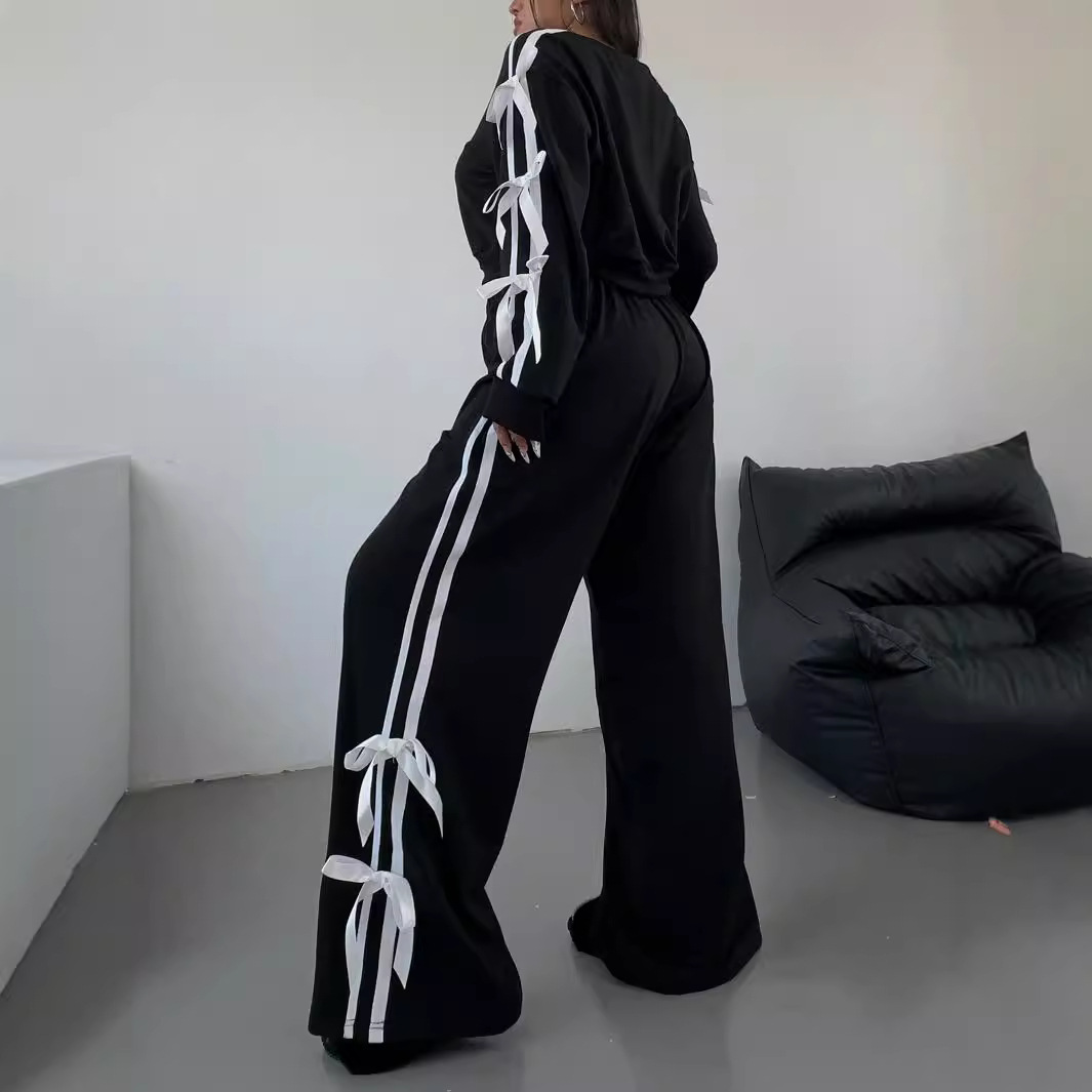 Plus Size Fashionable Casual Style Bow Design Women's Set Autumn Winter Style_ecoleips.com