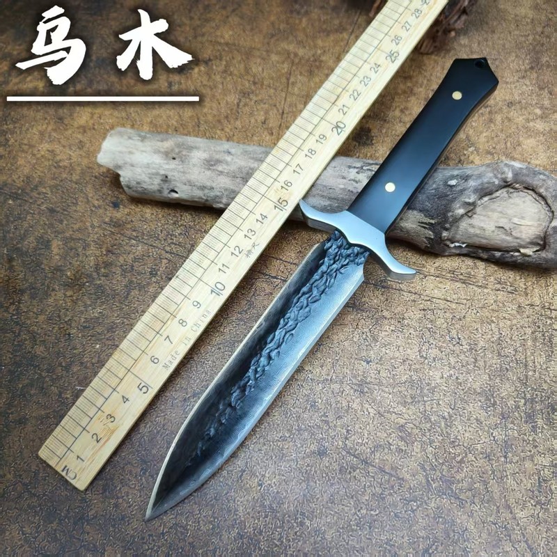 ダマスカス鋼黒檀屋外小型ストレートナイフ高硬度シャープ屋外キャンプサバイバル多機能護身ナイフ|undefined