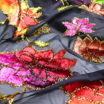 工厂批发梭织丝绒锦绒提花定位手绘面料高定礼服连衣裙旗袍|ru