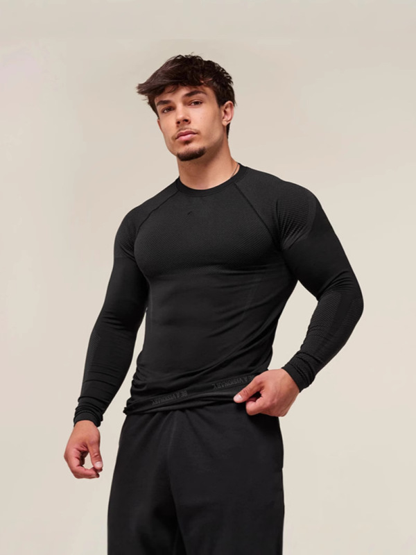 ジム新しい筋肉フィットネススポーツランニング長袖 Tシャツタイトな通気性弾性バスケットボールトレーニングプリントトップ|undefined