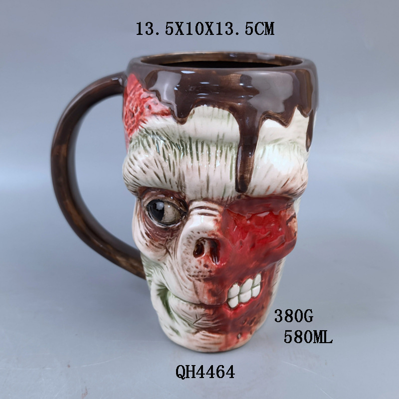 Taza de cerámica con forma de calavera, taza de café con diseño de cabeza de fantasma de Halloween, taza novedosa transfronteriza, diseño creativo