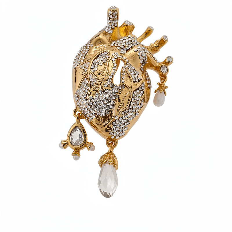 Corazón de diamante cerradura broche de perla nicho de alto nivel de sentido broche de personalidad transfronteriza europea y americana exagerada ropa al por mayor image 6