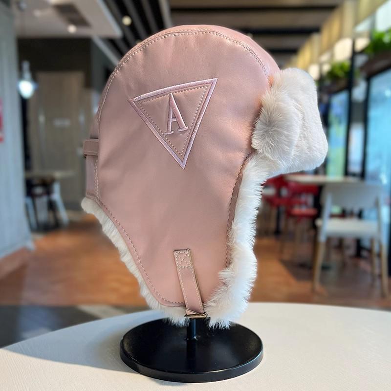 Pilot Hat Women's Warm Pu Leather Plush Ear Protection Skiing Cap_voghion.com