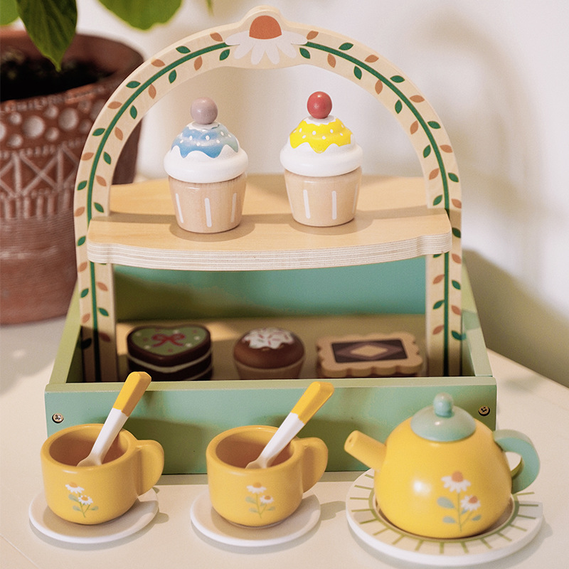 Los niños de madera de simulación postre pastel de mesa postre tarde té juego educativo cocina jugar casa Juguetes