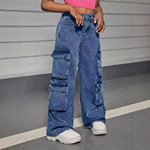 Cargo jeans wholesale多口袋工装女牛仔裤工厂库存尾款单混批发