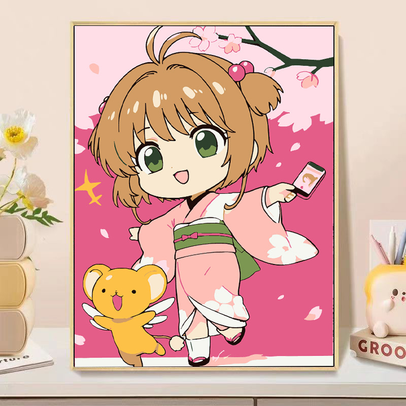 动漫数字油画DIY手绘装饰画手工丙烯画卡通填色儿童夜市绘画彩绘