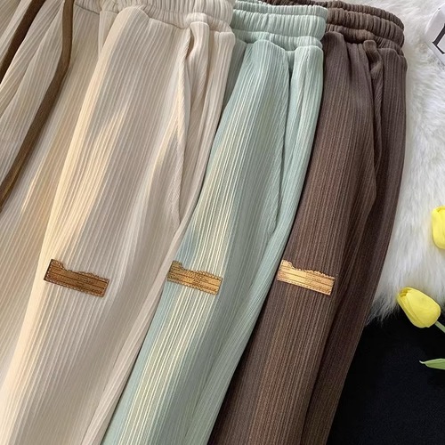 Summer Men's Ice Silk Straight Leg Pants Men's Thin High-End Wide Leg Pants Design Versatile Loose Casual Long Pants