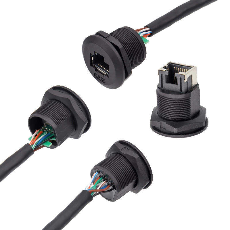 Панельная заглушка Zhengcheng EP-RJ45 для фронтальной установки, фиксирующая вставка, 8-жильный влагозащищённый разъём, переходник «гнездо-вилка», длина 0.3 м/1 м