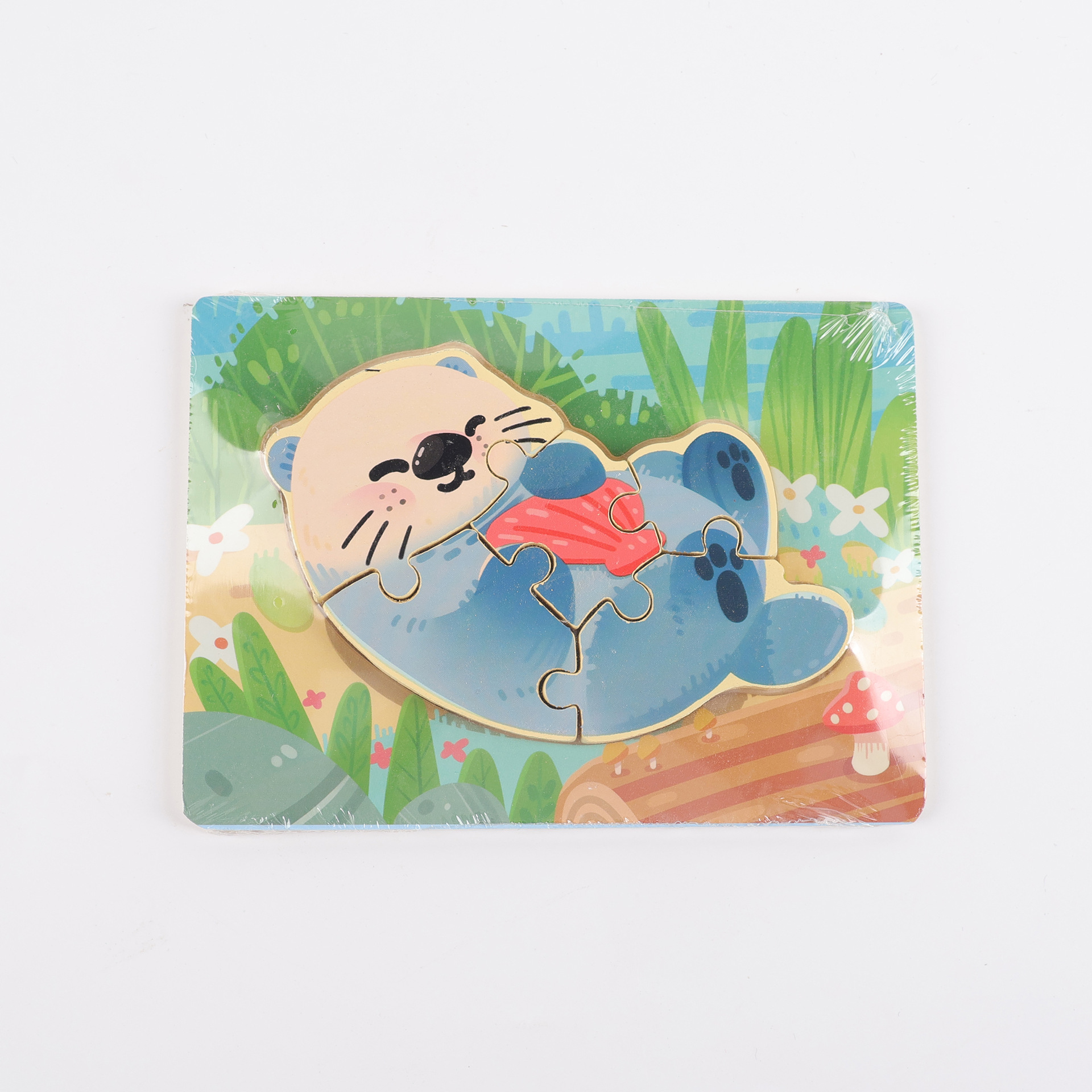 Puzzle de madera plano pequeño puzzle infantil juguetes de dibujos animados animales de tráfico cognitivo bloque al por mayor