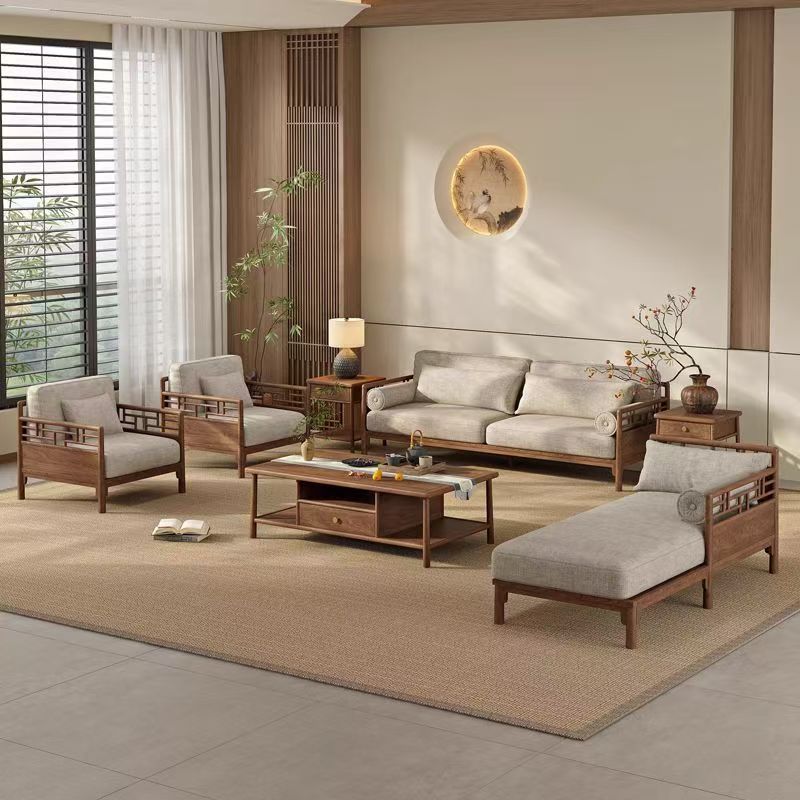 New Chinese Style Solid Wood Sofa Combination Modern B&B Large and Small Villa Song's Aesthetic Living Room Modern and Simple