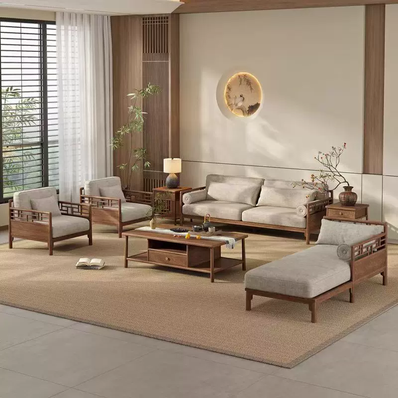 新中式实木沙发组合现代民宿大小户型别墅宋氏美学客厅现代简约