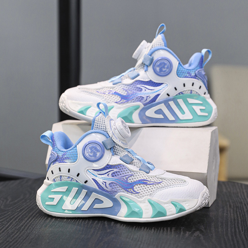 Zapatos para niños, zapatos de baloncesto, 2025 nuevos zapatos deportivos con botones, malla de primavera y verano, zapatos para correr para niños y niñas, niños de mediana edad