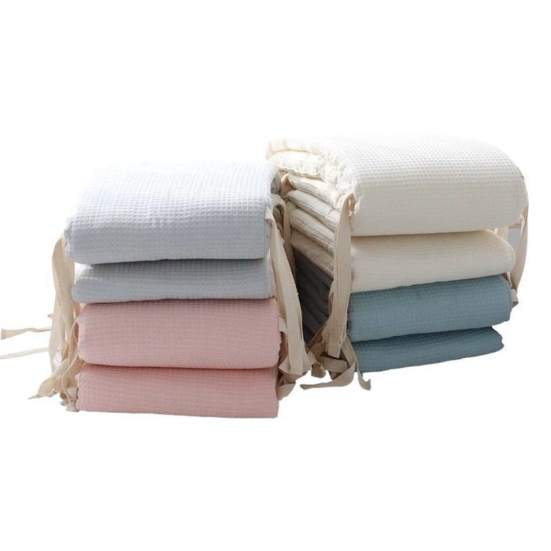 Стена кроватки Цельная вафельная Марля из чистого хлопка Съемный и моющийся Комплект постельного белья для новорожденных с защитой от столкновений