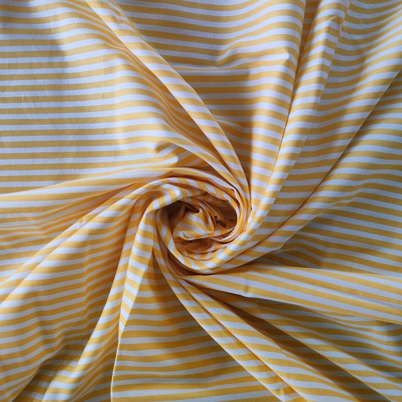 跨境热卖纯棉斜纹布料 全棉黄白色条纹 床上用品 睡衣面料