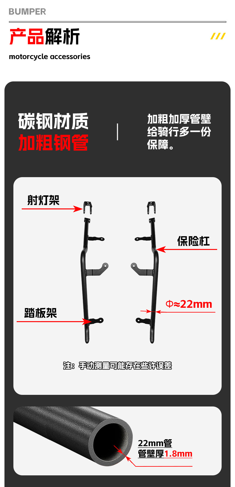Suitable for Honda Fosha 350 Bumper Anti-Fall and Anti-Collision Carbon Steel Front Bumper Scooter Bumper Modification Accessories
