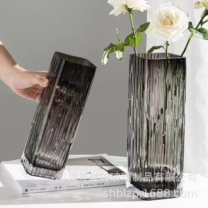 Simple Nordic transparent rectangular glass vase flower arrangement…