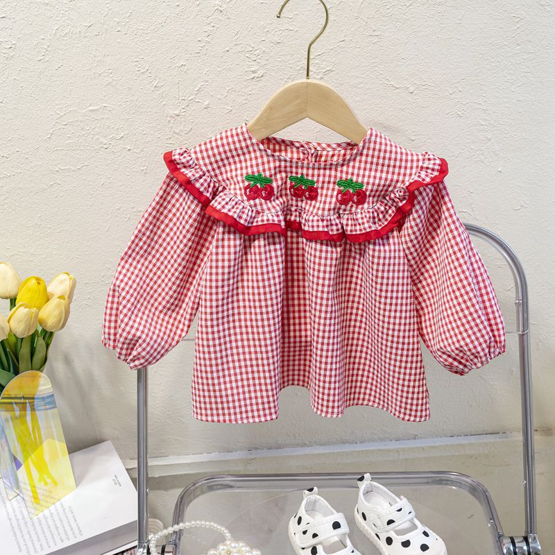 Camisa de las niñas primavera y otoño Camisa a cuadros de las niñas de estilo occidental camisa de muñeca de manga larga para niños ropa de otoño para niñas otoño