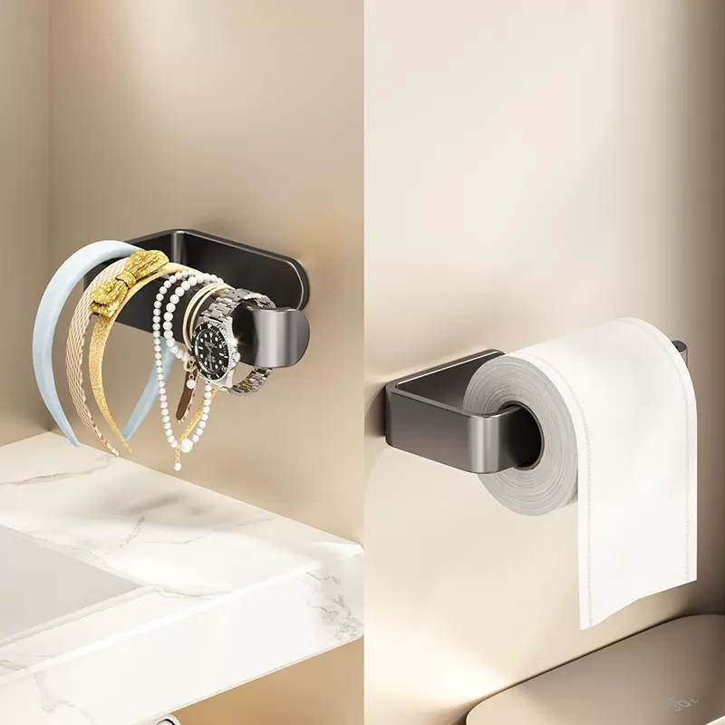 免打孔浴室卷纸器卫生间创意纸巾架壁挂黑色北欧简约加厚置物架