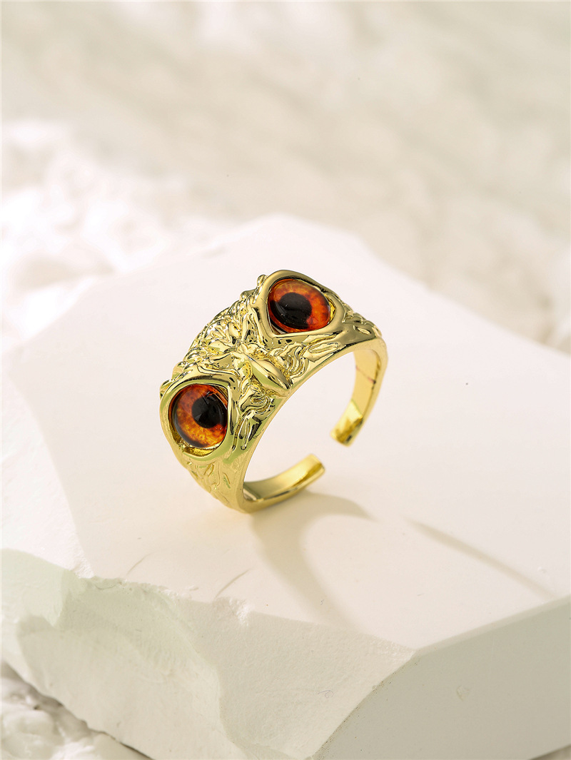 Aogu Cross-border Supply Copper Plating 18k Gold Vintage Bohemian Style Personality Owl Jewelry Open Ring display picture 11