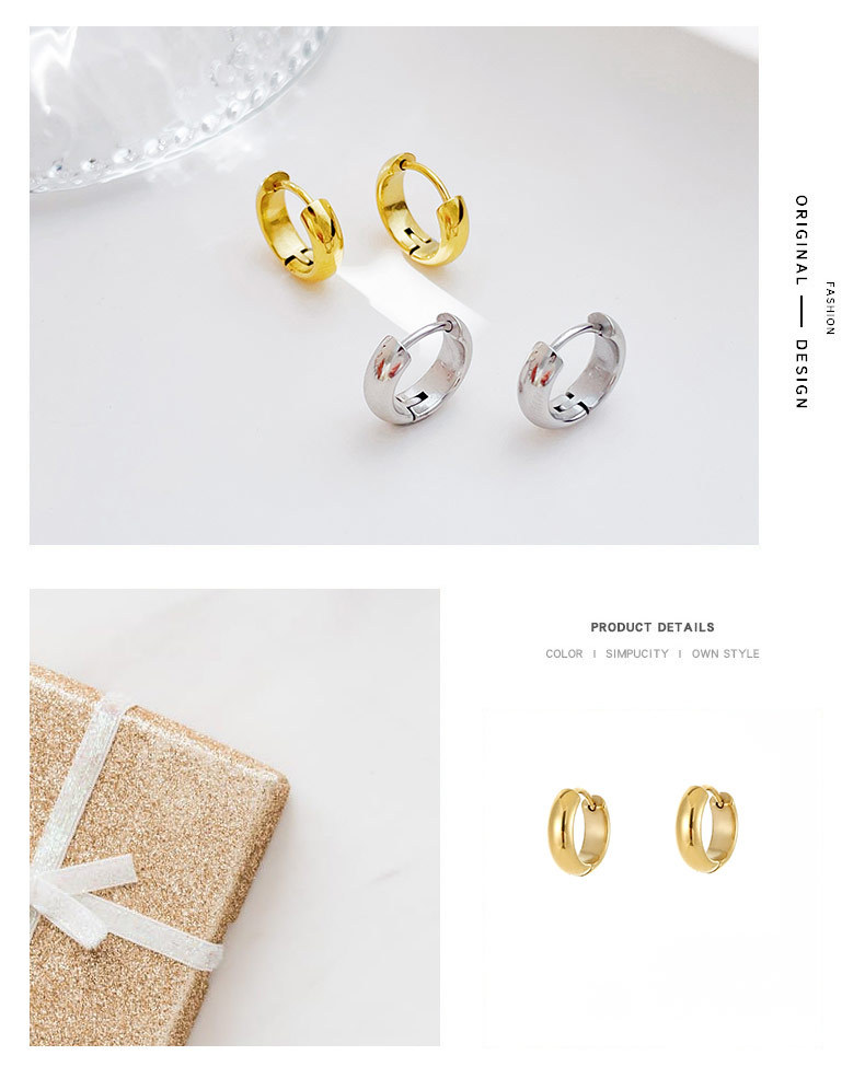 Real Gold Plated Plating Material Hoop Earrings Classification 1 Pair Quantity Daily Occasion 304 Stainless Steel Material PVD Coated 18K Gold Platinum Real Gold Plated Solid Color 304 Stainless Steel Simple Style Waterproof Non Tarnish Hoop Earrings
