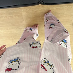 ハローキティ猫パジャマ女性用春と秋のストライプ長袖日本の漫画学生ホームウェアスーツ、外で着てもかわいい