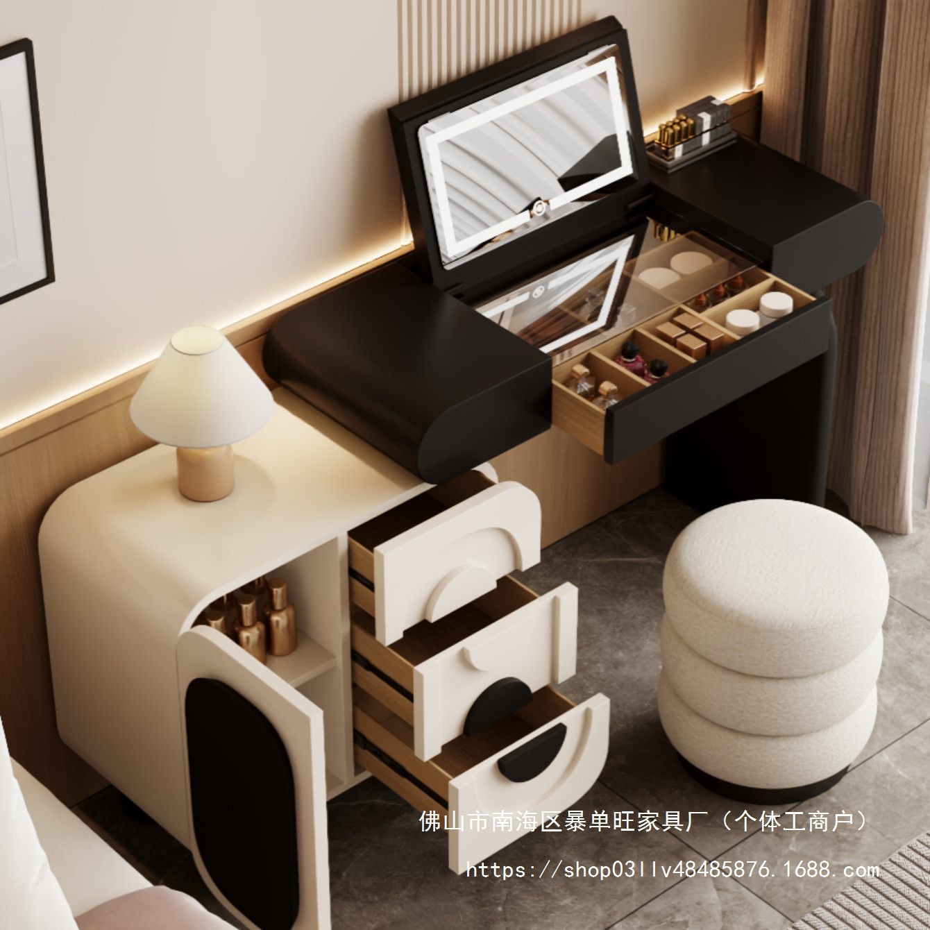 All Solid Wood Painted Dressing Table Black and White Panda Flip Dressing Table Bedroom Cream Style Cupboard Integrated New Style Without Formaldehyde