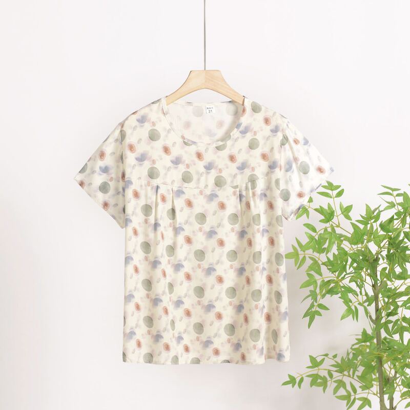Middle-Aged and Elderly Women's Summer Thin Cotton Casual Large Size Loose Pullover T-Shirt Mom's Rayon Printed Short-Sleeve Top Middle-Aged and Elderly Women's Summer Thin Cotton Casual Large Size Loose Pullover T-Shirt Mom's Rayon Printed Short-Sleeve Top
