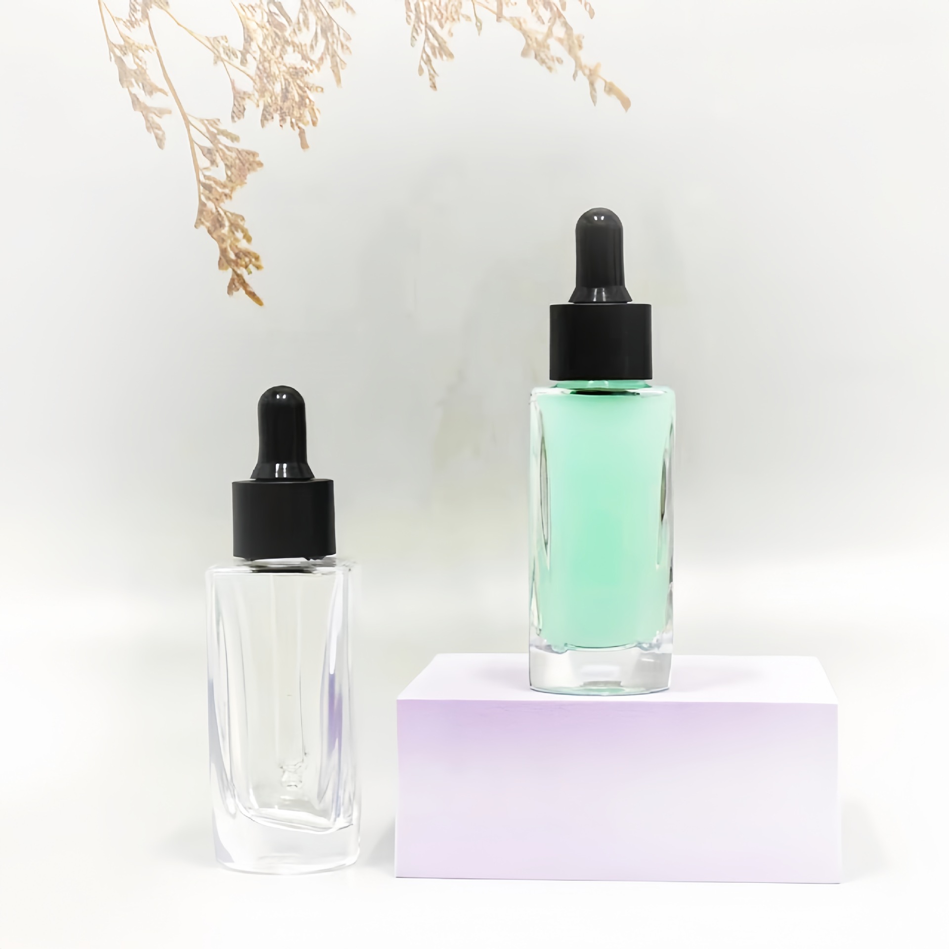 批发30ML圆底方肩高端滴管分装瓶30ML精华液滳管瓶