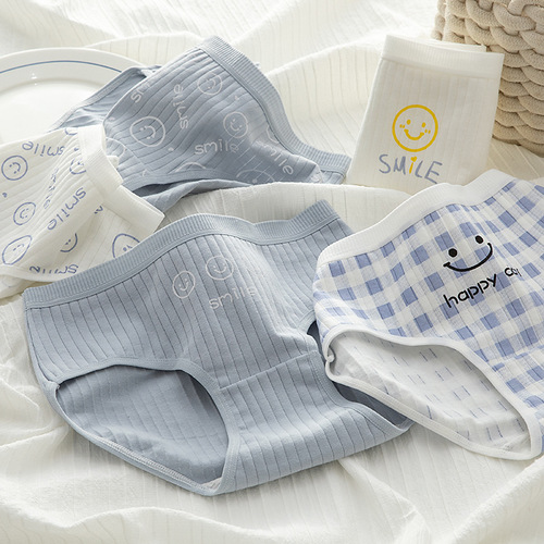 Japanese-style checkered underwear for women, pure cotton crotch breathable girl's pants head, waist girl student ladies' triangle pants wholesale 