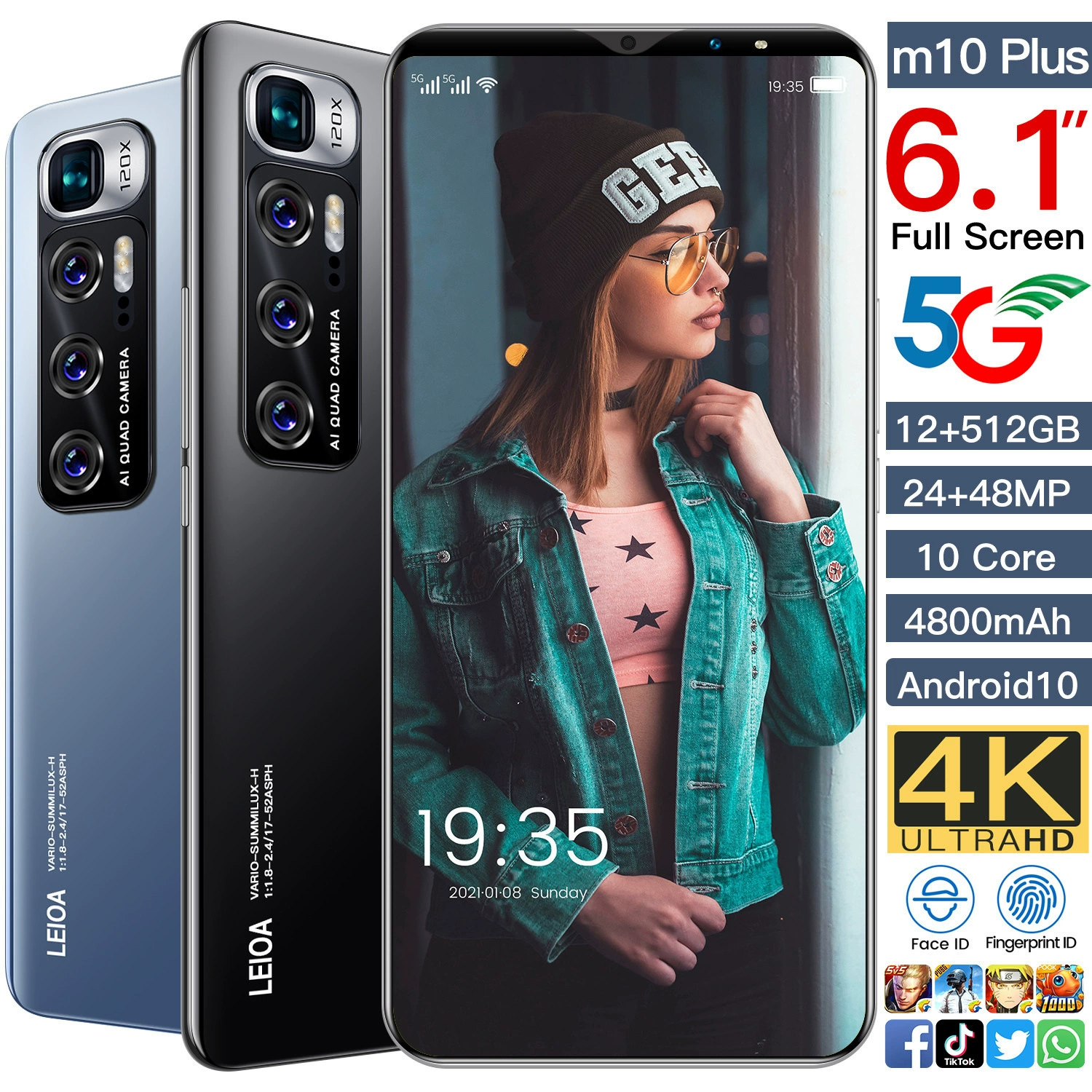 Смарт-часы и смартфон m10 Plus: Android, 4G, 6.1 дюйма, 12ГБ+512ГБ, камеры 24МП и 48МП, 10 ядер