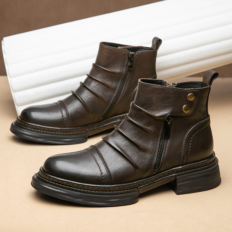 靴 Mid Cut Leather Boots Men's Boots High Top Leather Workwear Winter Casual Mid Top Casual