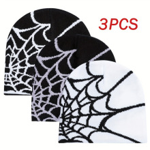 O 73321 Y2K spider web knit beanie Y2K ֩������֯ñ�羳