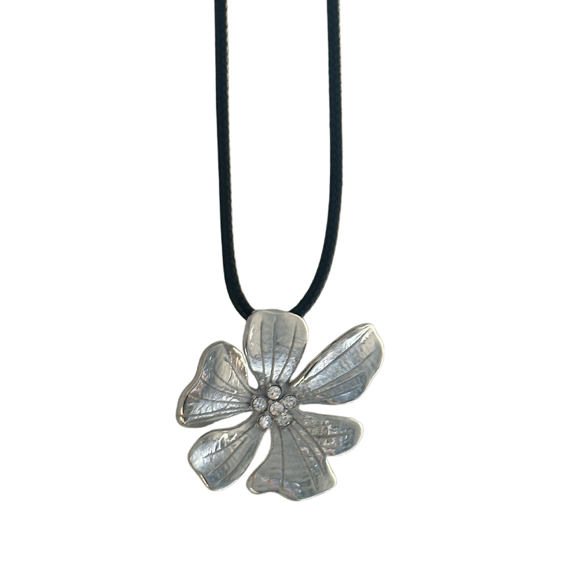 Flower Pattern Women's Gender Wholesale Jewelry Retro Flower Leather Rope Titanium Steel Zircon 18K Gold Plated Plating Inlay Pendant Necklace
