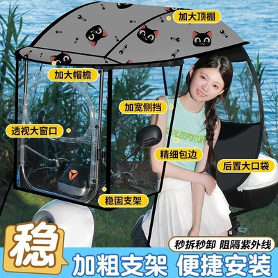 Elektromobil üçün ön şüşə çətiri (günlük) – Canopy, Electric Vehicle Wind and - side-block-panda-crystal-sliding-window-vinyl-ceiling-gray-cat-the-car-has-a-rearview-mirror-for-taking-pictures