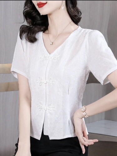 New Chinese-style collar embroidered shirt for women's summer 2025 new style waist waist to show slimming short shirt, national style short-sleeved shirt