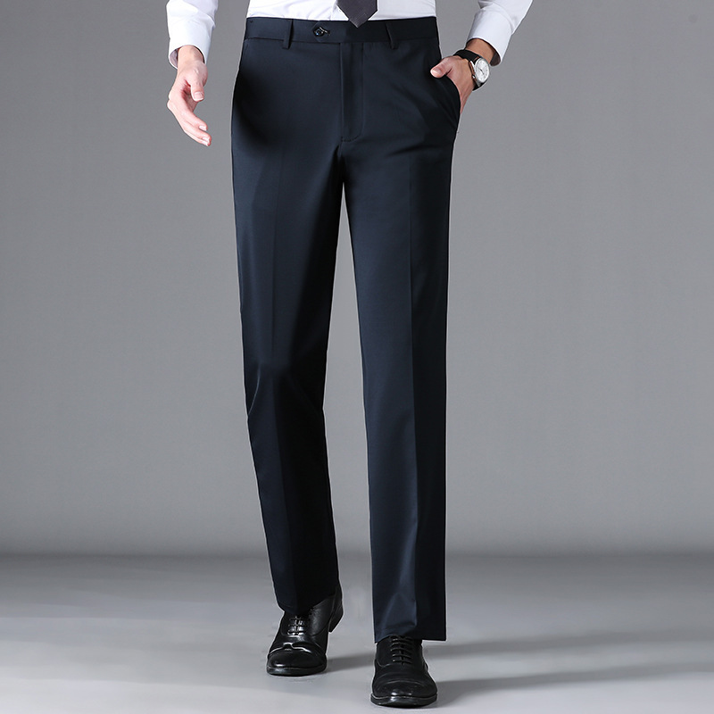 2024春夏薄款男式西裤商务正装百搭男士无折丝光羊毛针织西