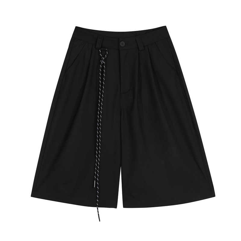 D2507 American Retro Unisex Street Deconstructed Pleated Design Men's Loose Casual Cropped Cropped Pants