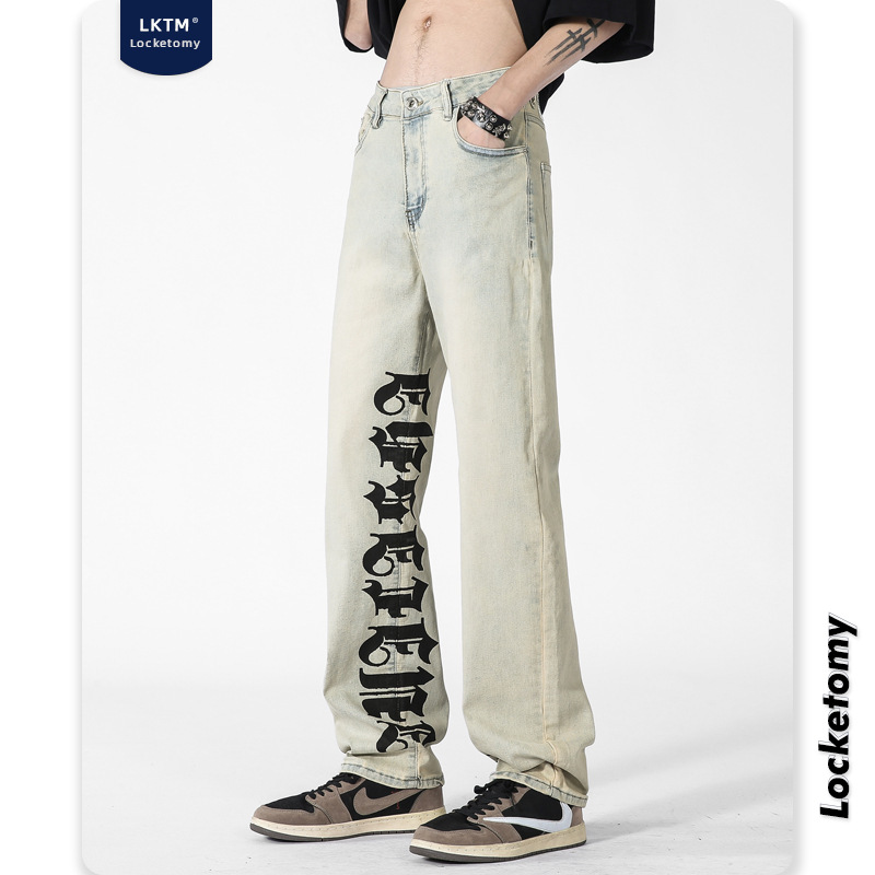 LKTMMen's Wear#American High Street Jeans Men'sy Letter Printing Loose Straight Legs Handsome Casual Trousers