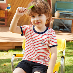 古典的なテディ子供服夏の新しい子供半袖tシャツ夏の男の子服男の子上着ストライプ半袖