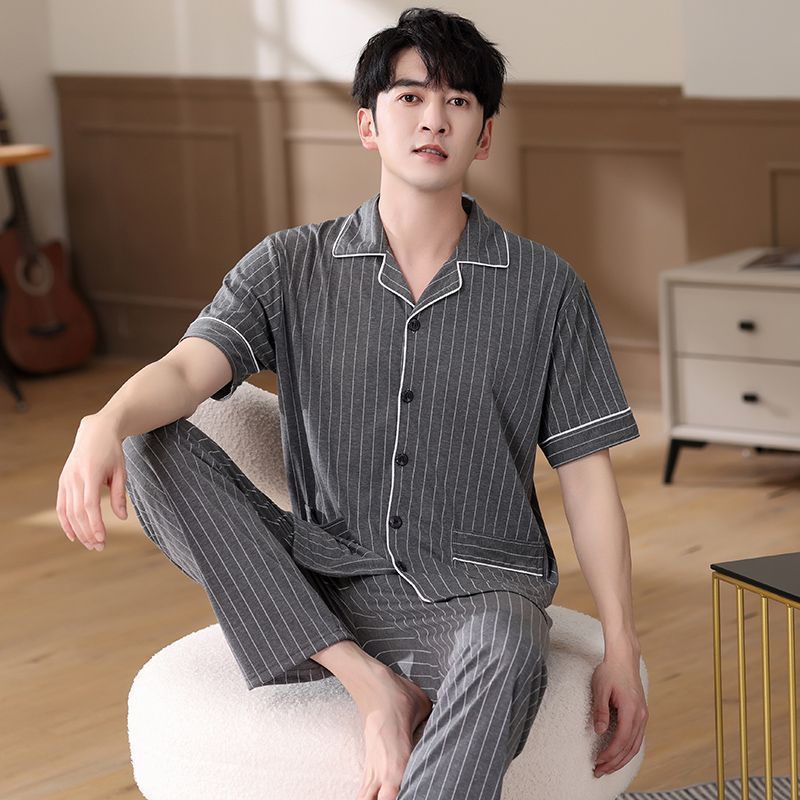 Pijamas de verano de algodón, pantalones largos de manga corta delgados y sueltos más grandes para padres de mediana edad, set de ropa de casa