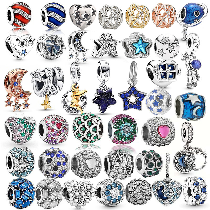 Blue Series Beads Suitable for Brand Bracelet Bangle DIY Original Design Star Moon Galaxy Charm Jewelry Making