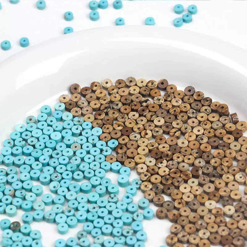 【4mm】天然石彩色扁圆隔珠隔片散珠算盘珠diy手工串珠饰品材料
