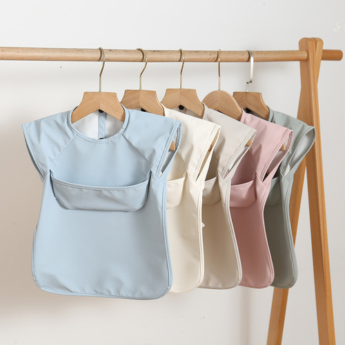 Danish children's sleeveless pu reverse-dressing baby eating clothes bib super soft waterproof solid color rice pocket anti-dirty feeding clothes