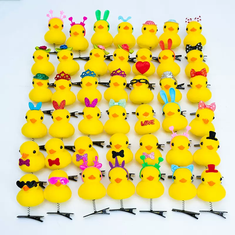 跨境亚马逊新款卖萌神器小黄鸭发夹发卡发财鸭弹簧立体鸭子头饰批