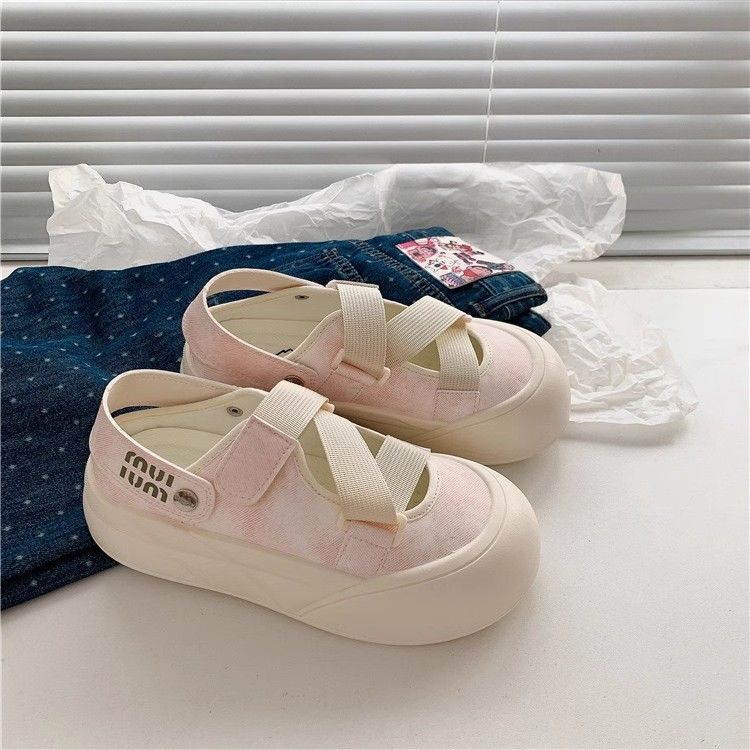 Zapatos blancos de un pie para mujeres 2024 otoño nuevos zapatos de mujer de verano Velcro zapatos casuales universales cabeza redonda
